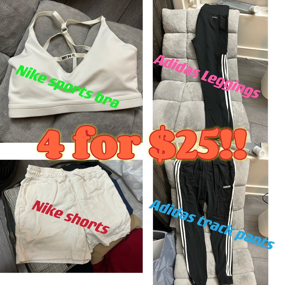 Women active-wear bundle: Nike Sports bra & shorts, Adidas Leggings & pants